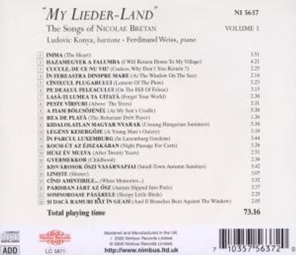 The Songs of Nicolae Bretan Vol.1 - Ludovic Konya - Image 2