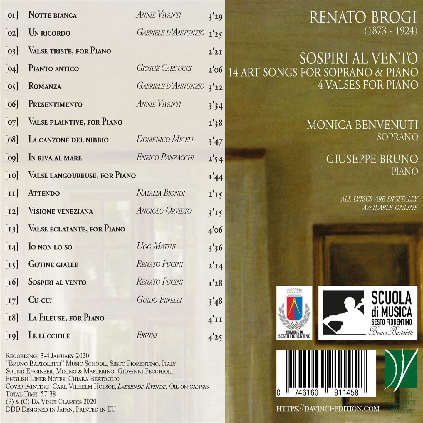 Brogi: Sospiri Al Vento: 15 Art Songs For Soprano & Piano, 4 Valses For Piano - Monica Benvenuti - Afbeelding 2