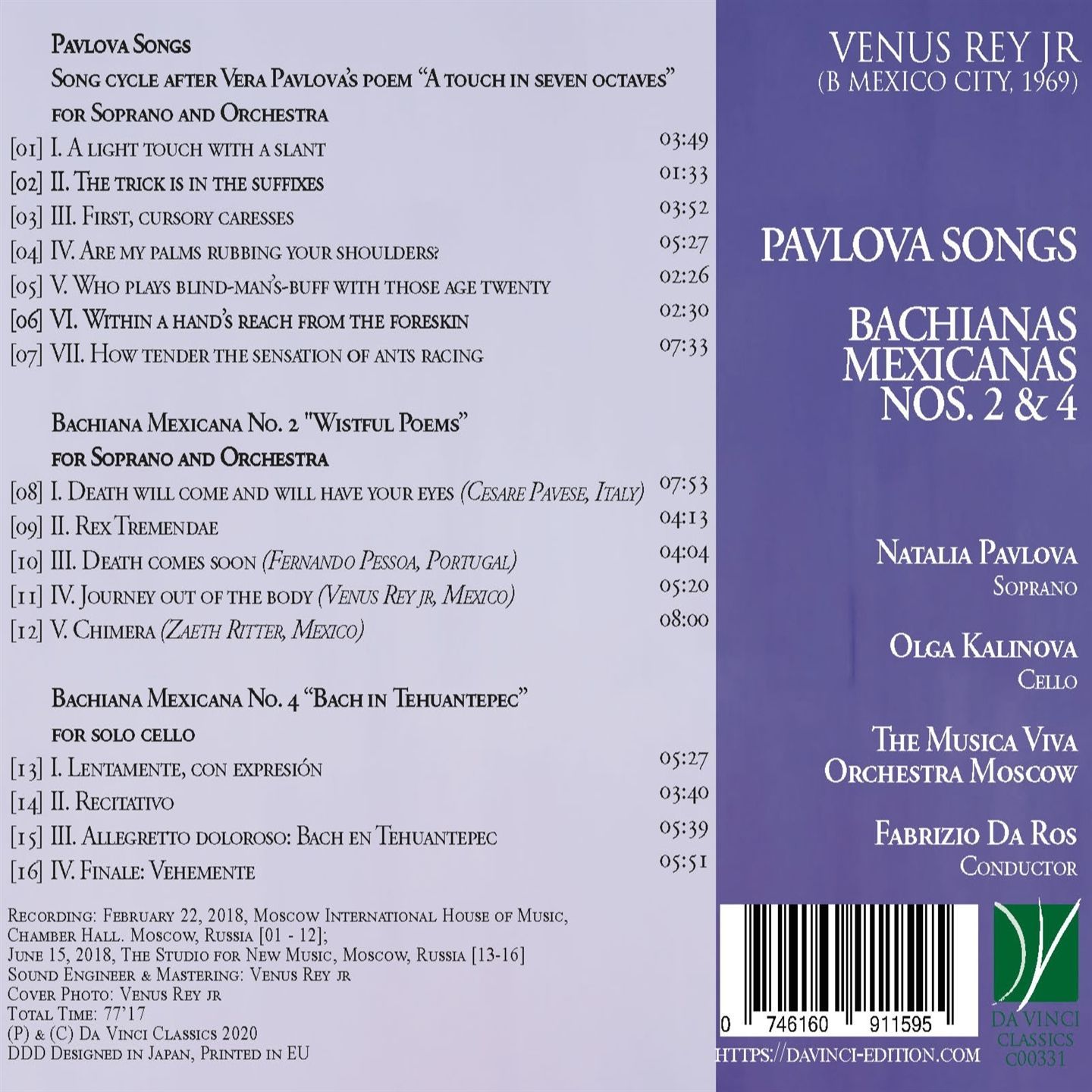 Venus: Pavlova Songs, Bachianas Mexicanas Nos. 2 & 4 - Natalia Pavlova - Afbeelding 2