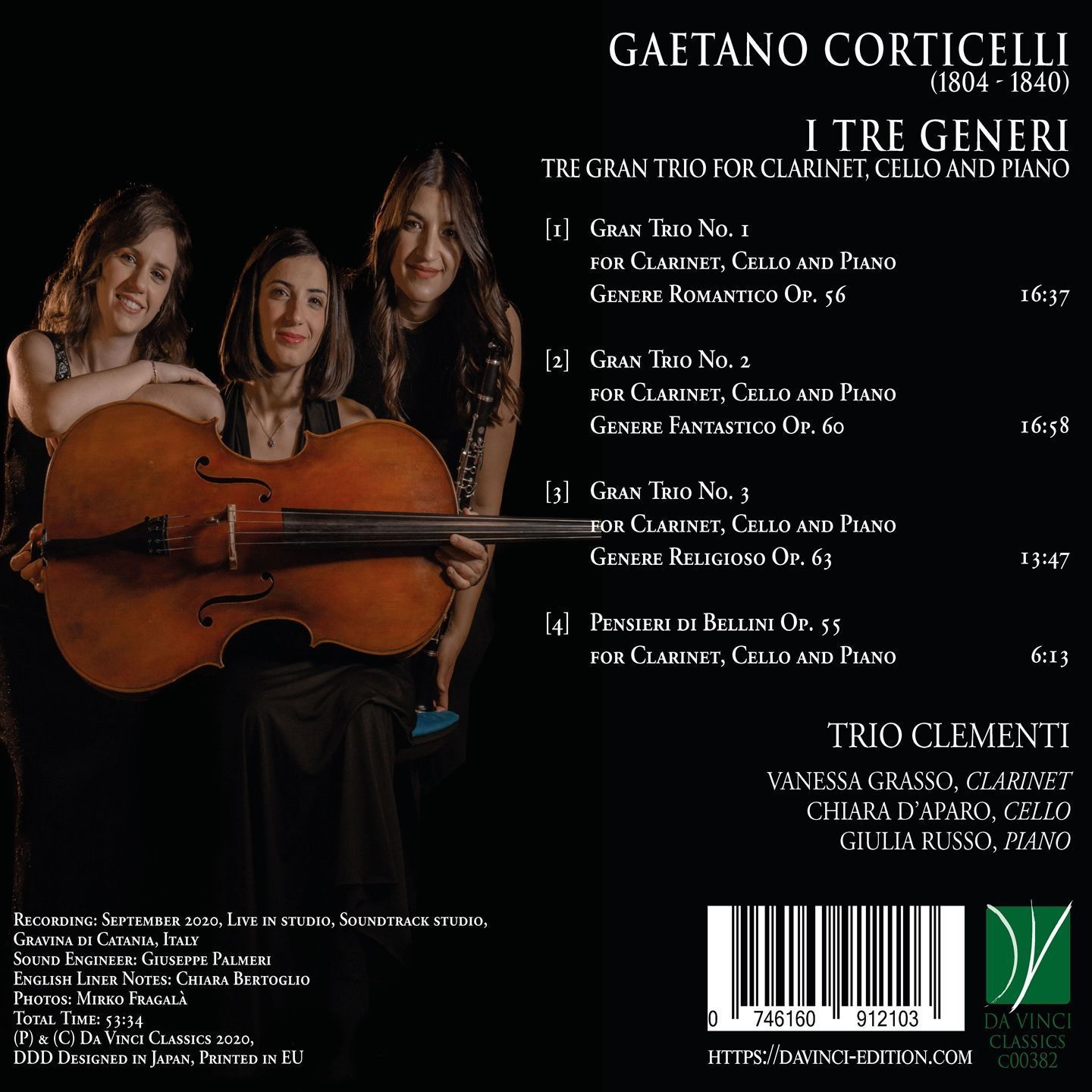 Corticelli: I Tre Generi, Tre Gran Trio For Clarinet, Cello And Piano, Pensieri - Trio Clementi - Afbeelding 2