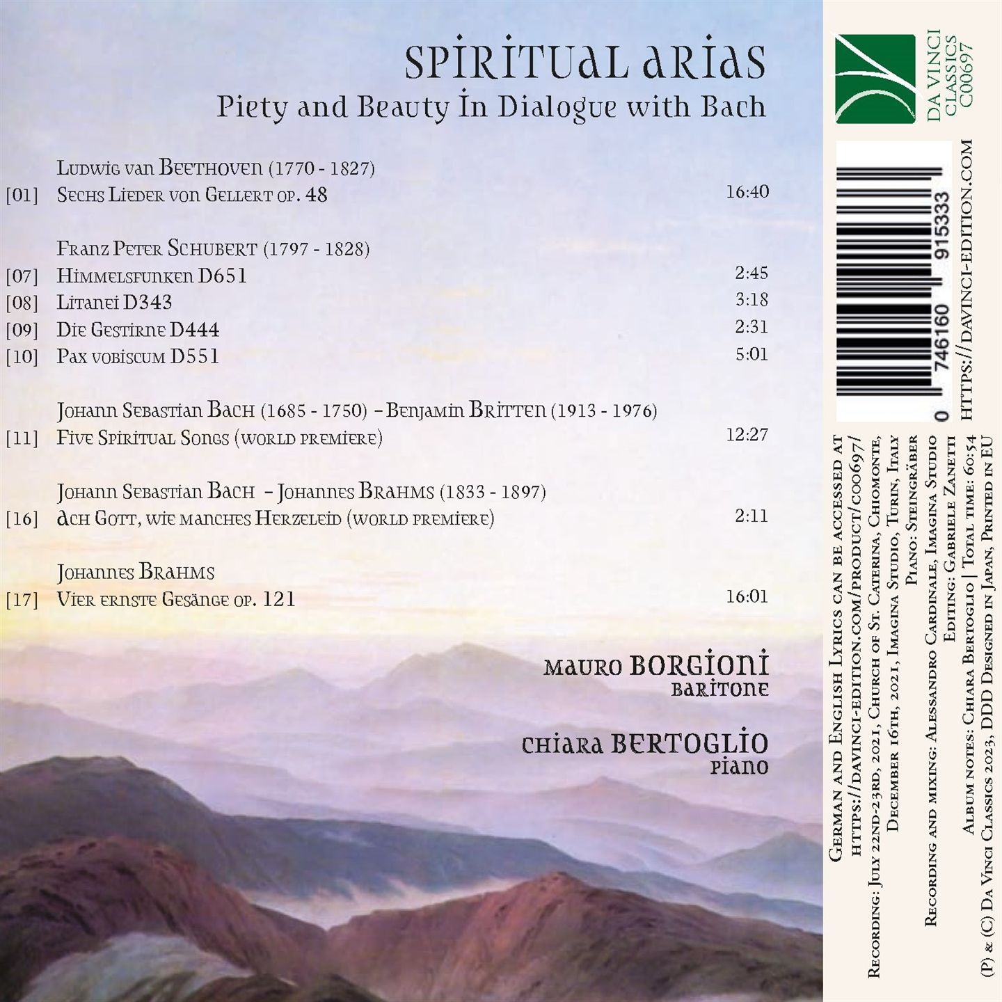 Beethoven, Brahms, Britten, Schubert: Spiritual Arias - Mauro Borgioni – Image 2