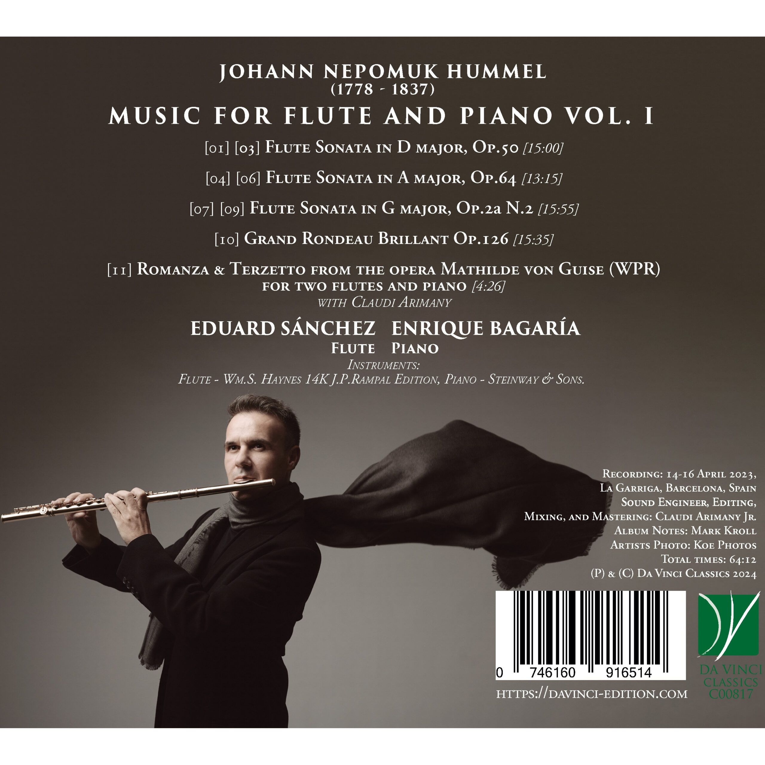 Johann Nepomuk Hummel: Music For Flute And Piano Vol. 1 - Eduard Sánchez - Afbeelding 2