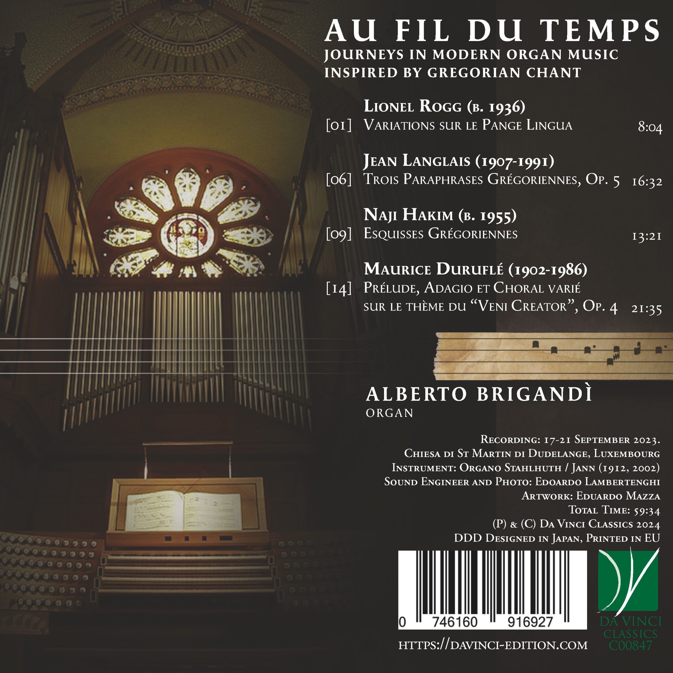Au Fil Du Temps: Journeys In Modern Organ Music Inspired By Gregorian Chant - Alberto Brigandì – Image 2
