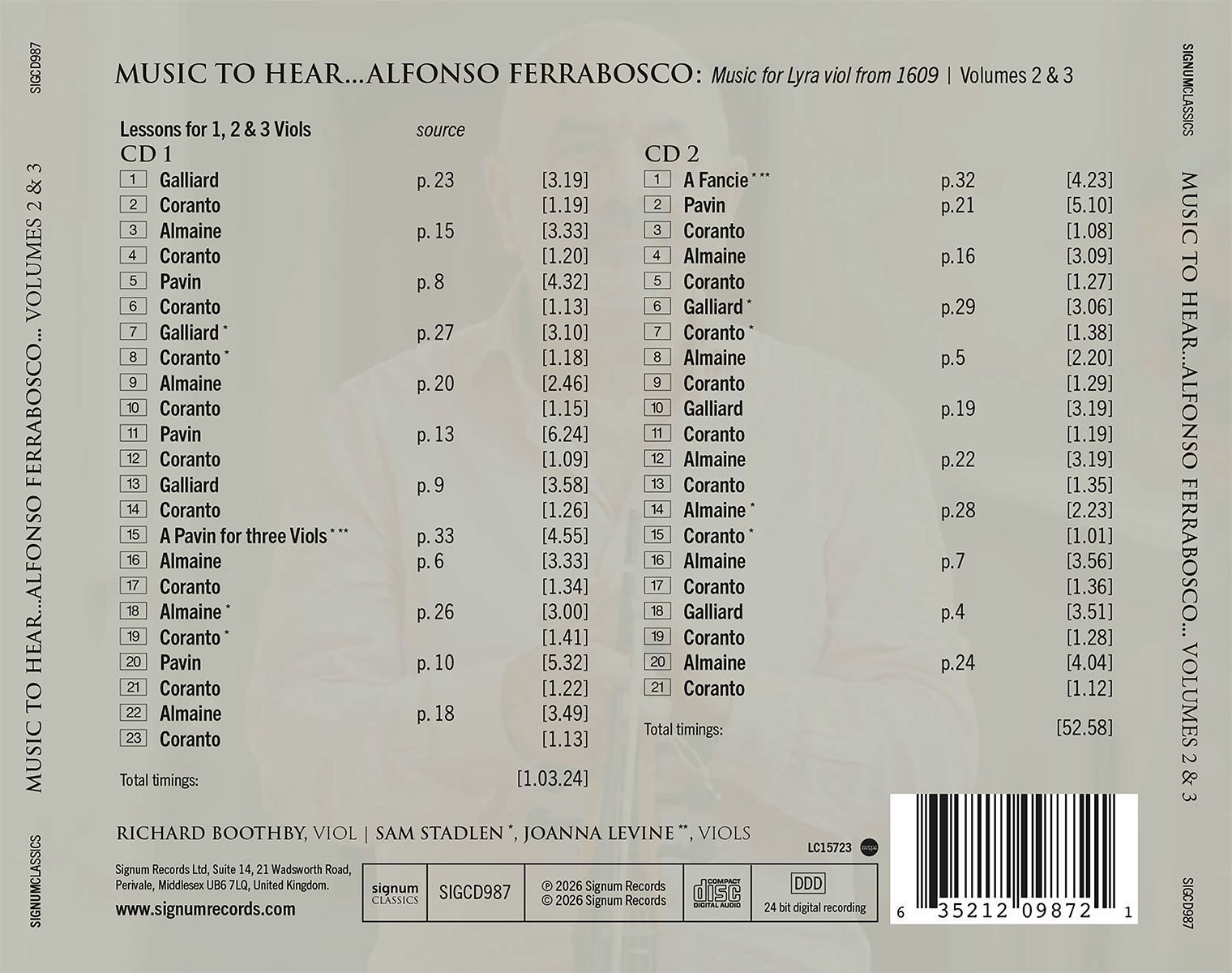 Music to Hear: Alfonso Ferrabosco, Music for Lyra Viol from 1609 Volumes 2 & 3 - Richard Boothby - Image 2