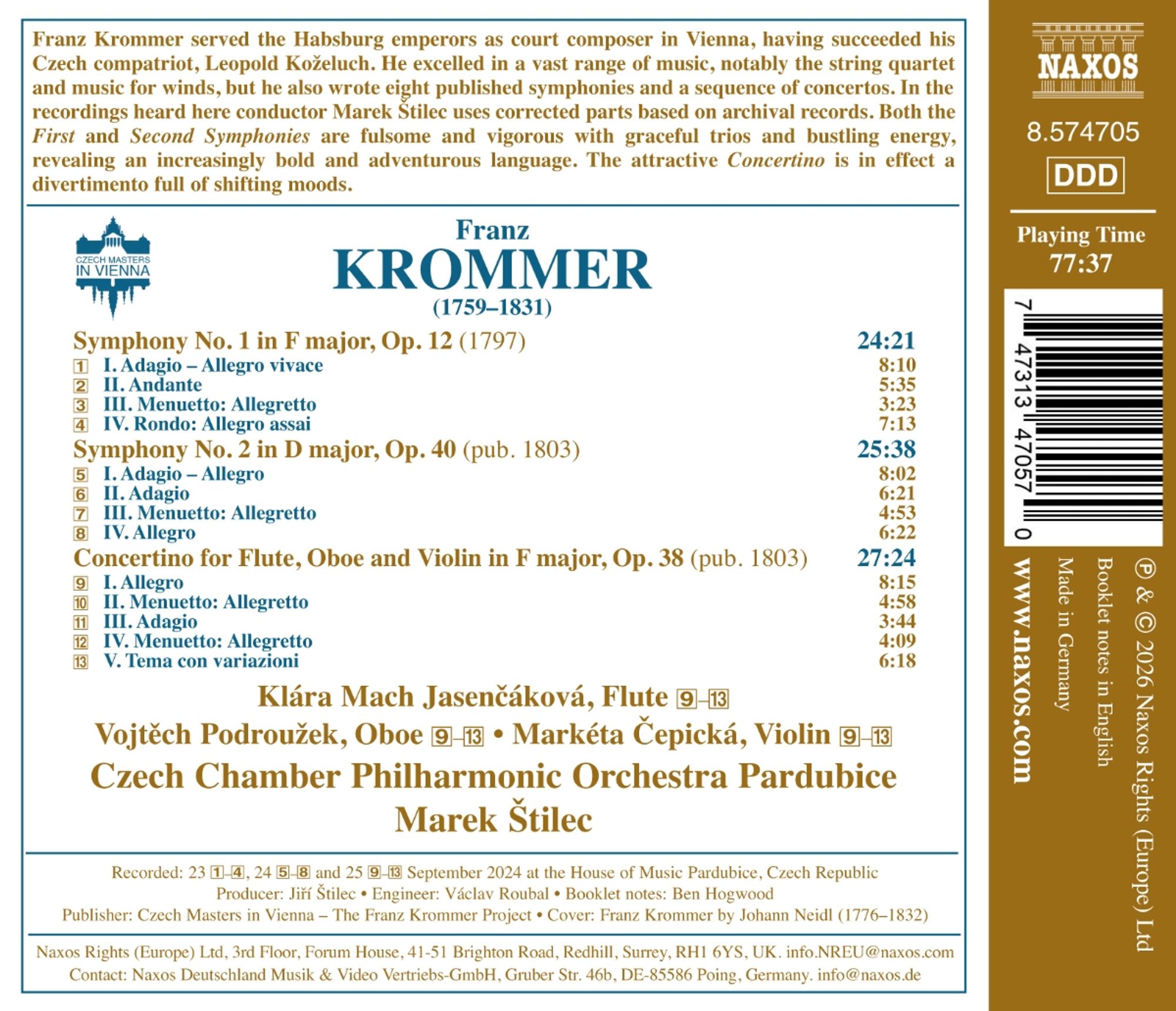 Franz Krommer: Symphonies Nos. 1-2 - Marek Štilec - Image 2