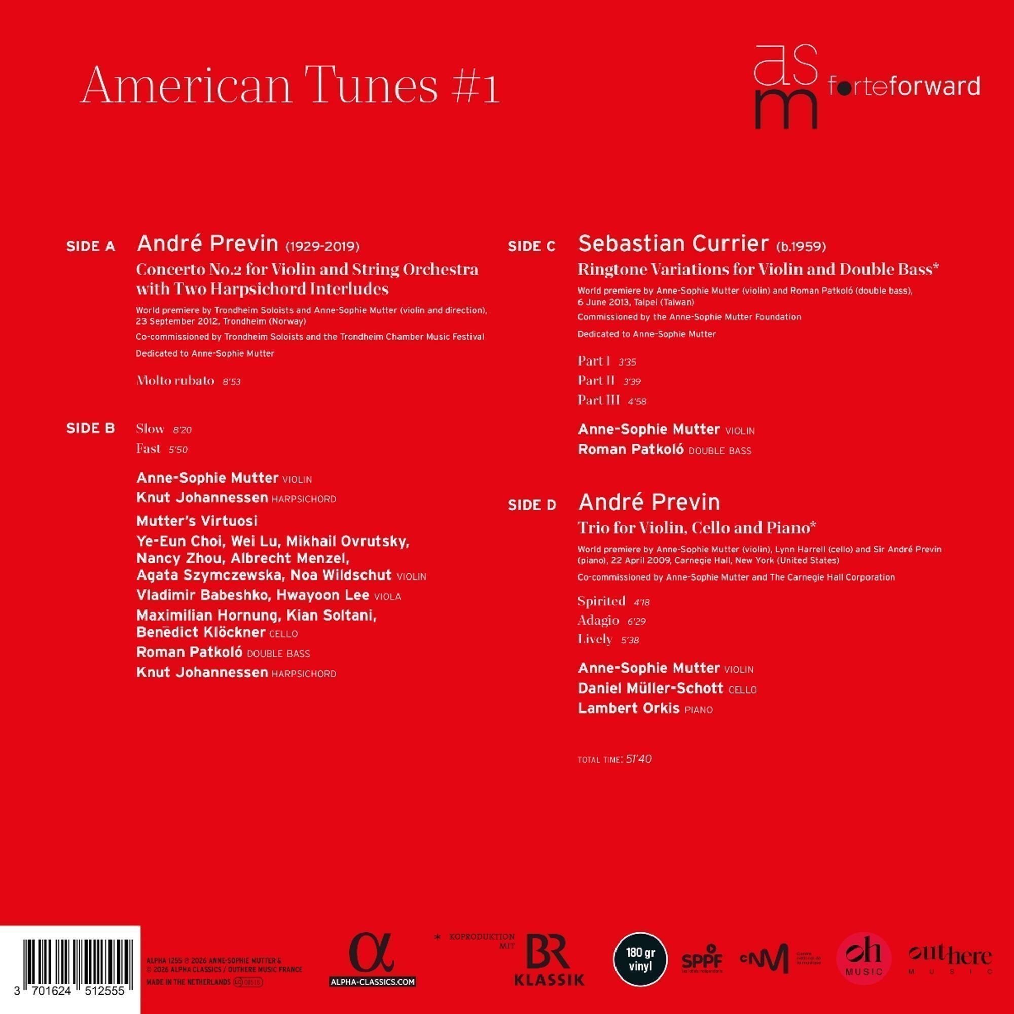 Andre Previn / Sebastian Currier: American Tunes #1 (Vinyl) - Anne-Sophie Mutter - Afbeelding 2