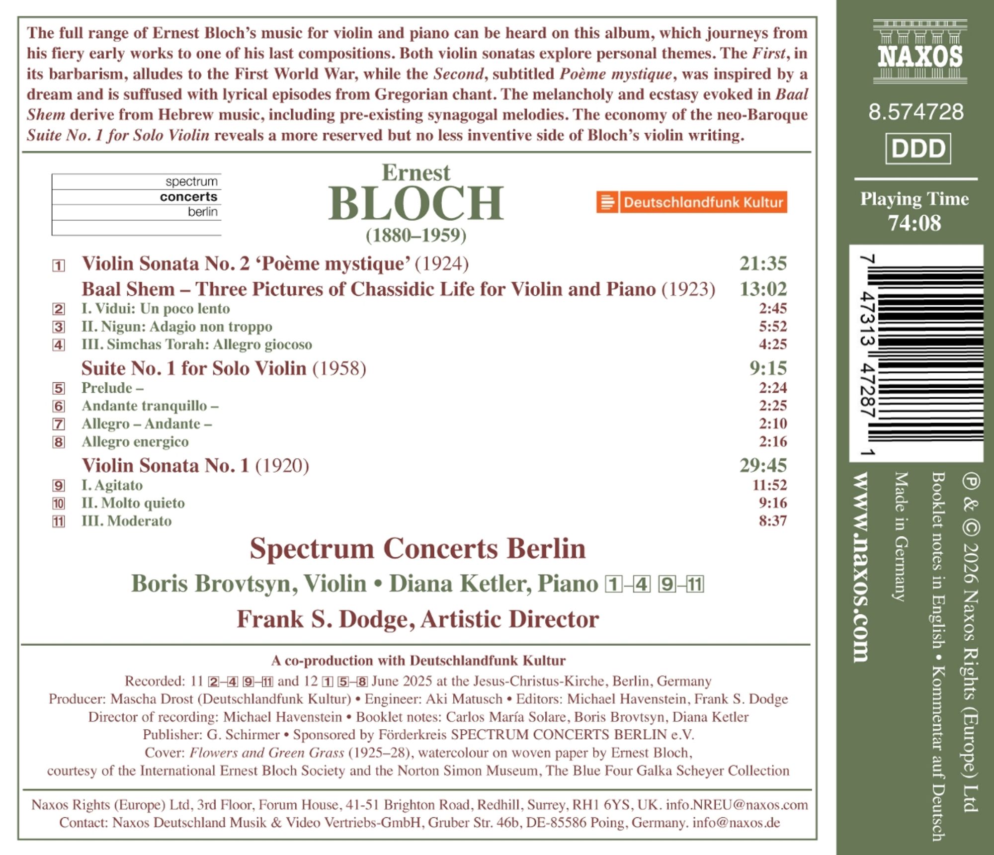 Bloch: Violin Sonatas Nos.1 & 2, Baal Shem, Suite No. 1 For Solo Violin - Spectrum Concerts Berlin - Image 2