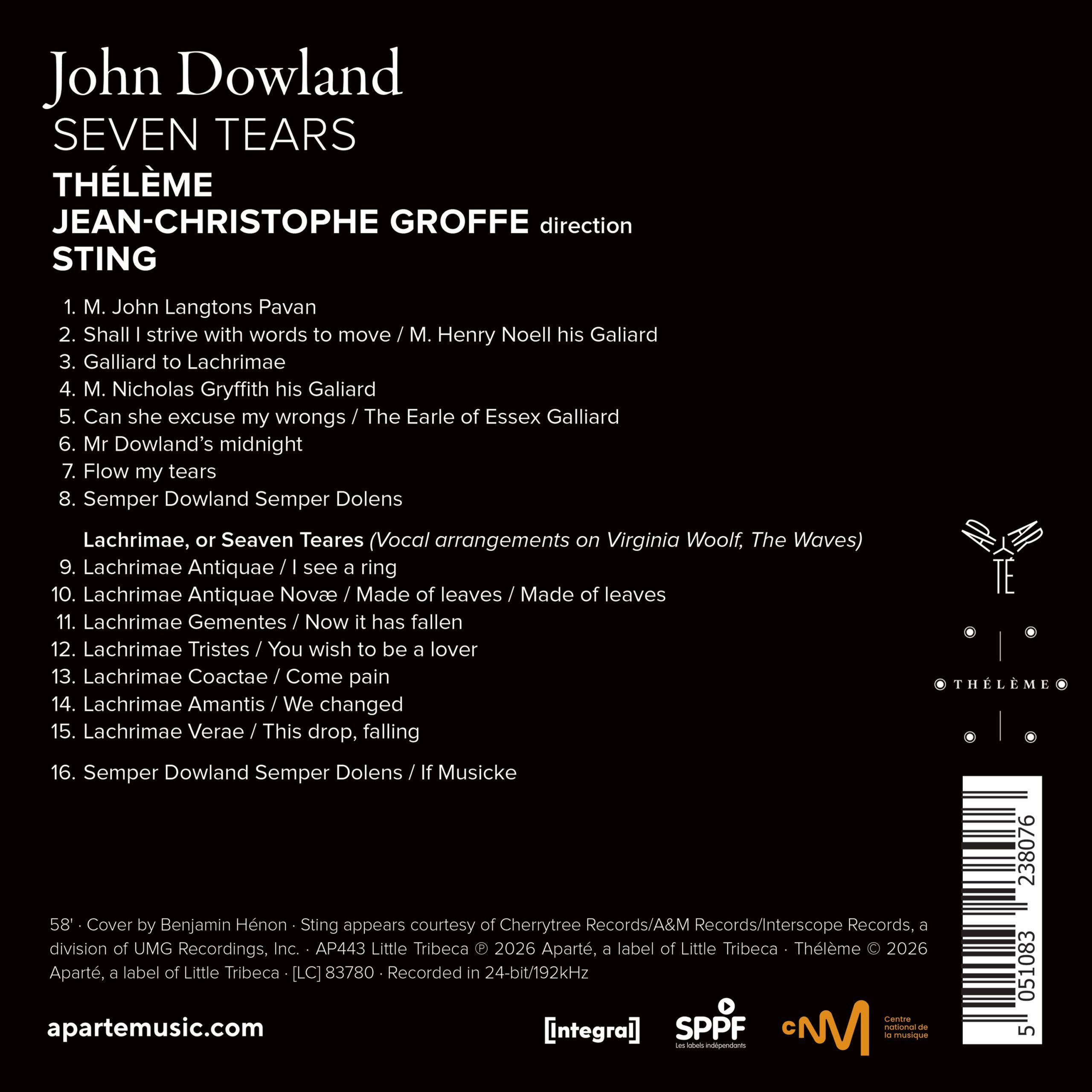 Dowland: Seven Tears (Feat. Sting) - Thélème, Jean-Christophe Groffe - Afbeelding 2