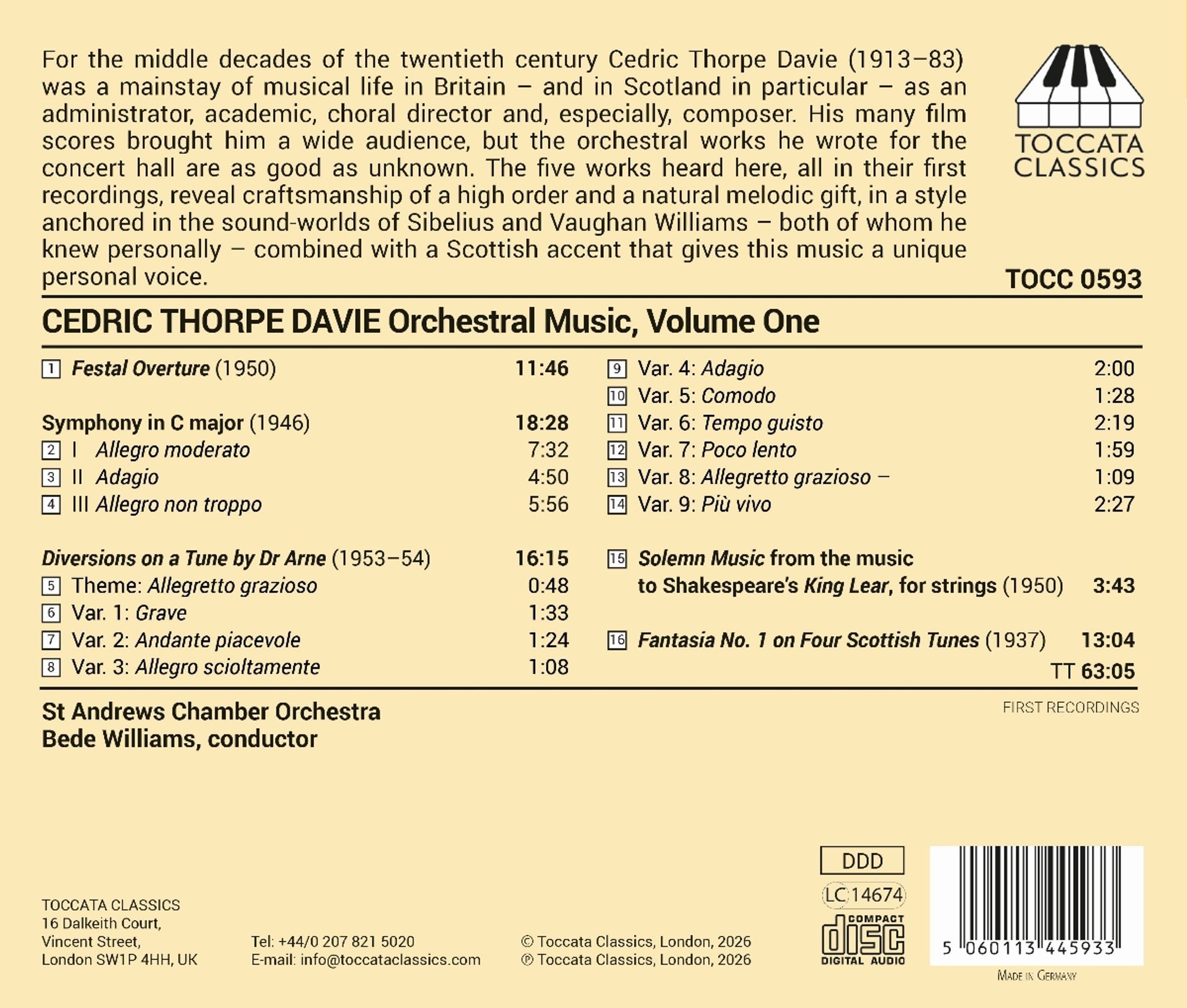 Cedric Thorpe Davie: Orchestral Music Vol.1 - St Andrews Chamber Orchestra – Image 2