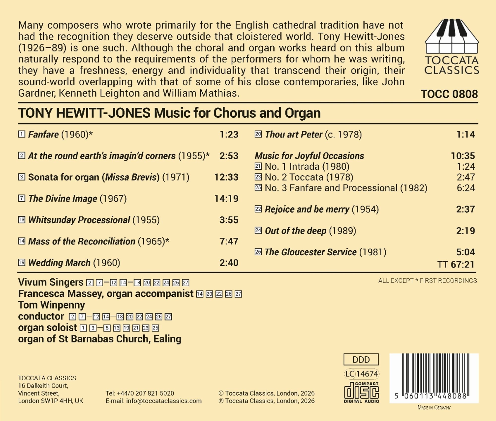 Tony Hewitt-Jones: Choral Works And Complete Organ Music - Vivum Singers – Image 2