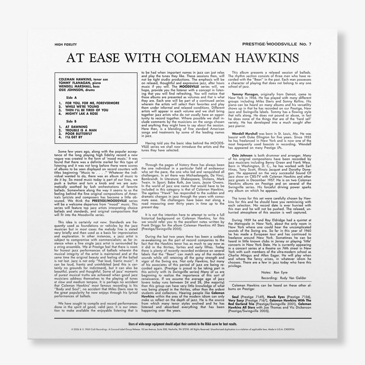 Moodsville 7 - At Ease With Coleman Hawkins (Vinyl) - Afbeelding 3